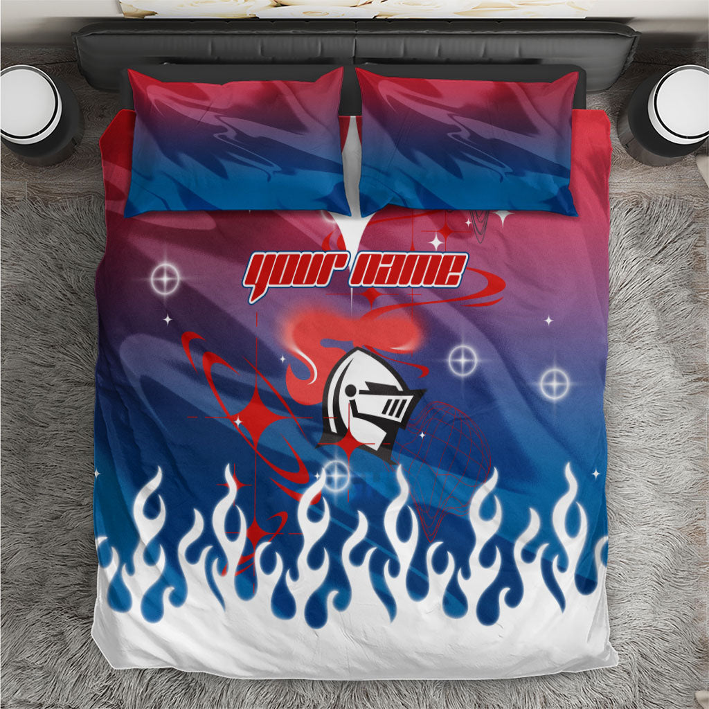 Personalized Newcastle Knights Bedding Set Y2K Grunge Aesthetic With Cyber Flames and Starburst Graphics
