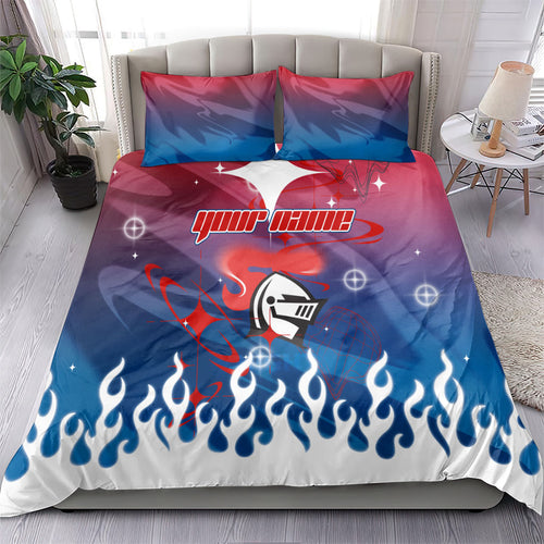 Personalized Newcastle Knights Bedding Set Y2K Grunge Aesthetic With Cyber Flames and Starburst Graphics