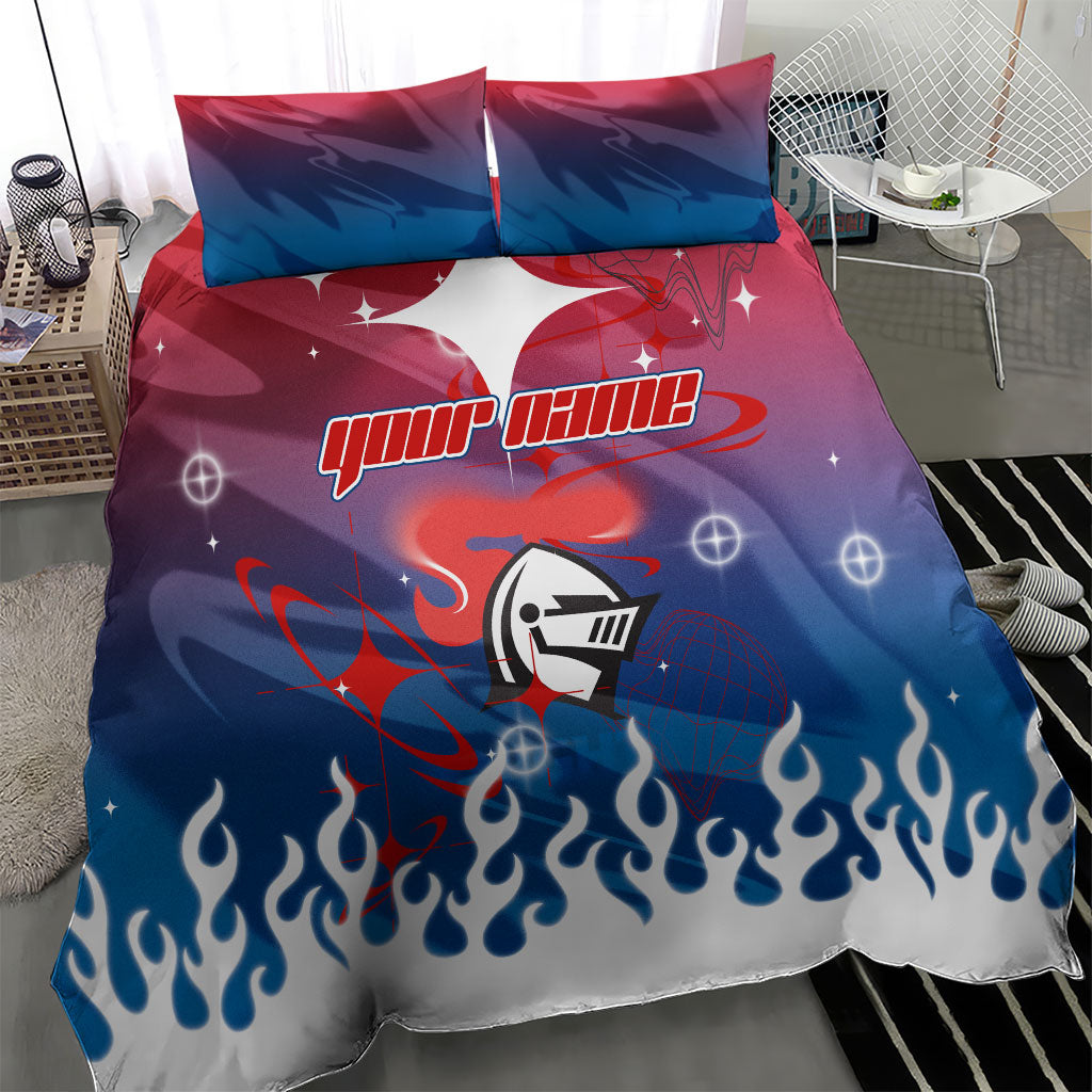 Personalized Newcastle Knights Bedding Set Y2K Grunge Aesthetic With Cyber Flames and Starburst Graphics