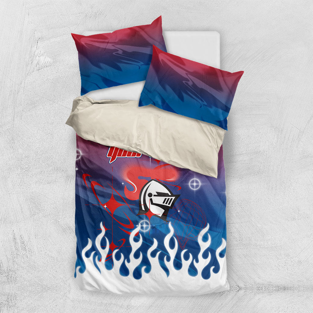 Personalized Newcastle Knights Bedding Set Y2K Grunge Aesthetic With Cyber Flames and Starburst Graphics
