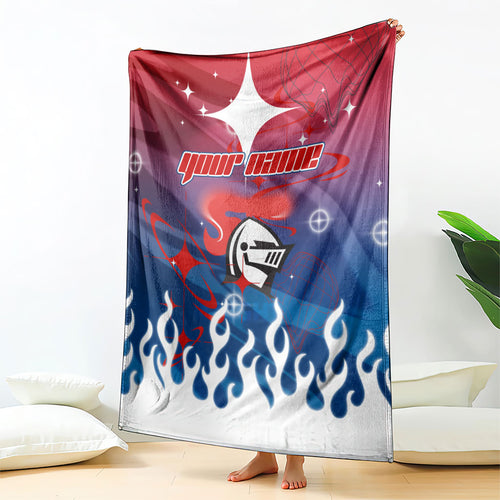 Personalized Newcastle Knights Blanket Y2K Grunge Aesthetic With Cyber Flames and Starburst Graphics