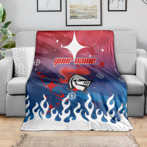 Personalized Newcastle Knights Blanket Y2K Grunge Aesthetic With Cyber Flames and Starburst Graphics