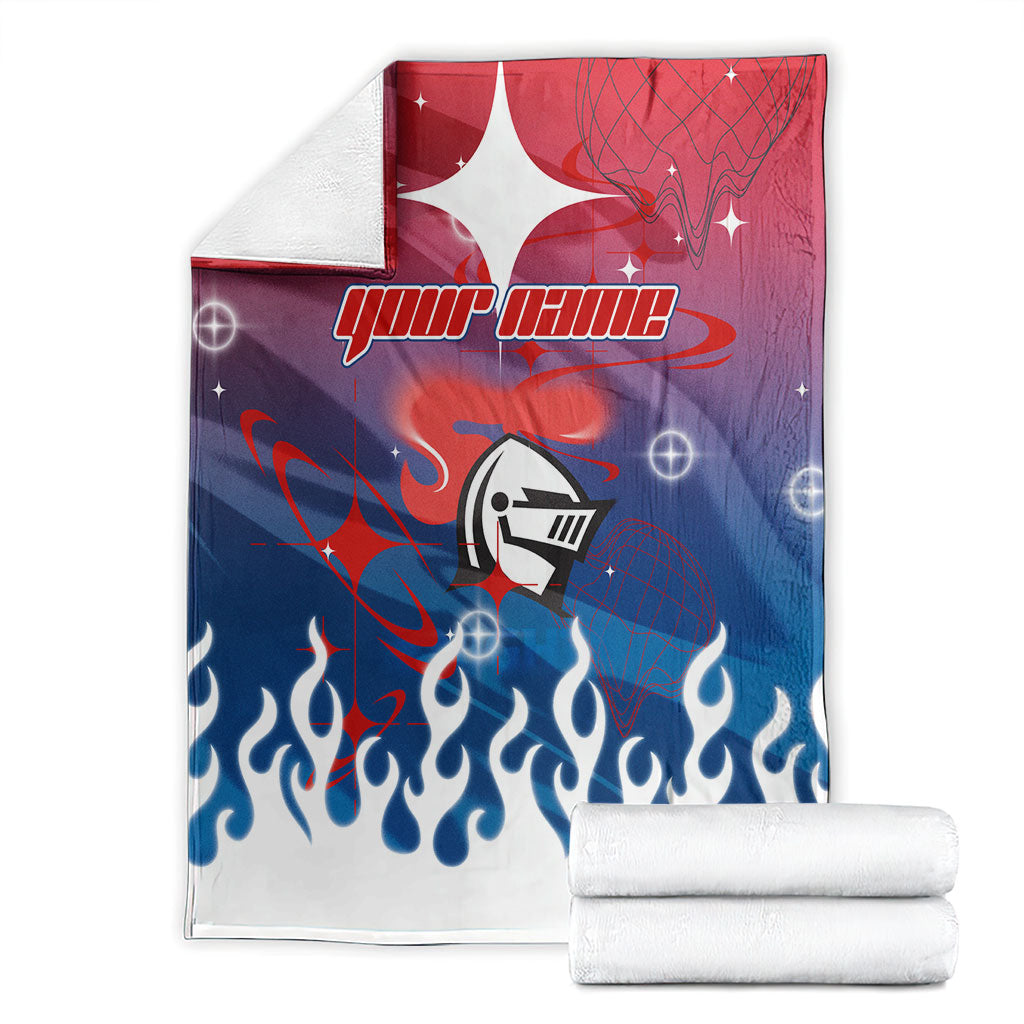 Personalized Newcastle Knights Blanket Y2K Grunge Aesthetic With Cyber Flames and Starburst Graphics