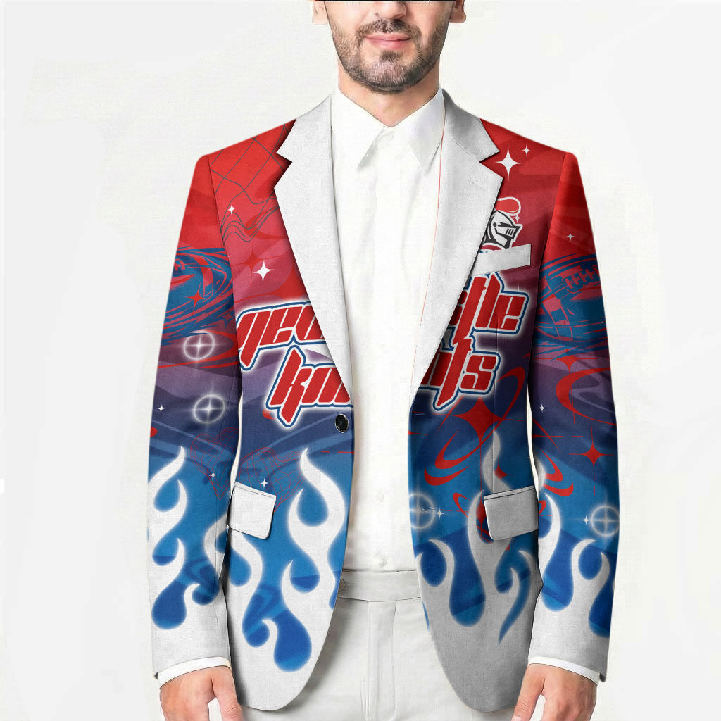 Personalized Newcastle Knights Blazer Y2K Grunge Aesthetic With Cyber Flames and Starburst Graphics