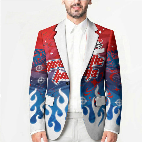 Personalized Newcastle Knights Blazer Y2K Grunge Aesthetic With Cyber Flames and Starburst Graphics