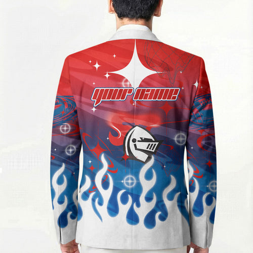 Personalized Newcastle Knights Blazer Y2K Grunge Aesthetic With Cyber Flames and Starburst Graphics