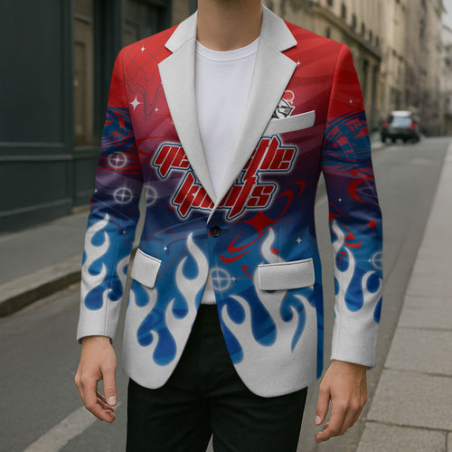 Personalized Newcastle Knights Blazer Y2K Grunge Aesthetic With Cyber Flames and Starburst Graphics