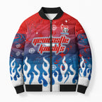 Personalized Newcastle Knights Bomber Puffer Jacket Y2K Grunge Aesthetic With Cyber Flames and Starburst Graphics