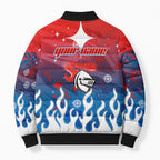 Personalized Newcastle Knights Bomber Puffer Jacket Y2K Grunge Aesthetic With Cyber Flames and Starburst Graphics