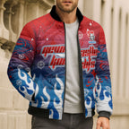 Personalized Newcastle Knights Bomber Puffer Jacket Y2K Grunge Aesthetic With Cyber Flames and Starburst Graphics