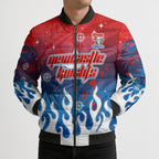 Personalized Newcastle Knights Bomber Puffer Jacket Y2K Grunge Aesthetic With Cyber Flames and Starburst Graphics