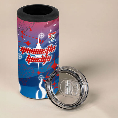 Personalized Newcastle Knights 4 in 1 Can Cooler Tumbler Y2K Grunge Aesthetic With Cyber Flames and Starburst Graphics