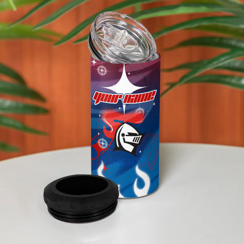 Personalized Newcastle Knights 4 in 1 Can Cooler Tumbler Y2K Grunge Aesthetic With Cyber Flames and Starburst Graphics