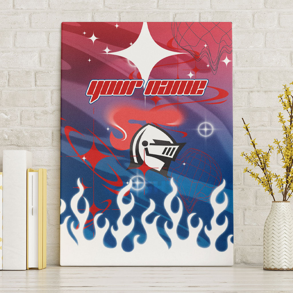 Personalized Newcastle Knights Canvas Wall Art Y2K Grunge Aesthetic With Cyber Flames and Starburst Graphics