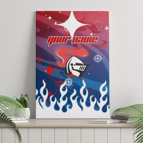 Personalized Newcastle Knights Canvas Wall Art Y2K Grunge Aesthetic With Cyber Flames and Starburst Graphics