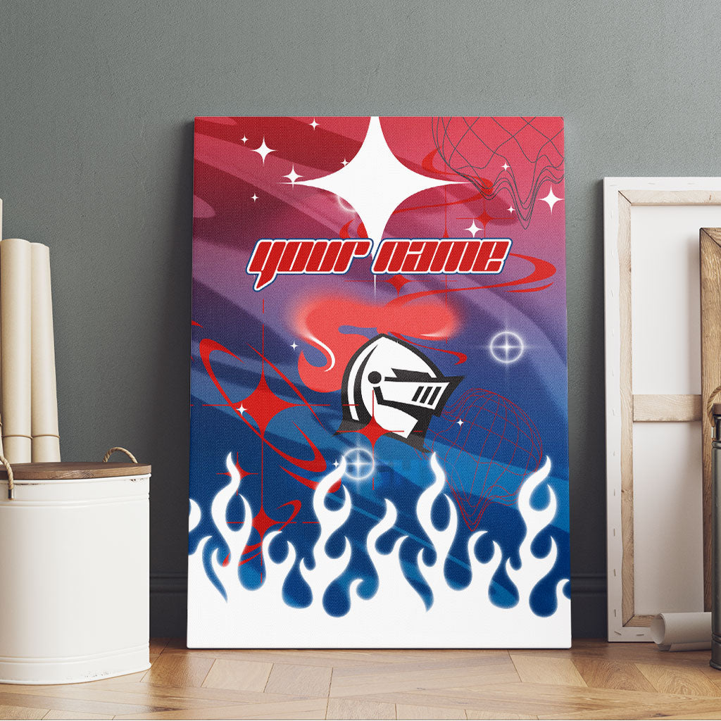 Personalized Newcastle Knights Canvas Wall Art Y2K Grunge Aesthetic With Cyber Flames and Starburst Graphics