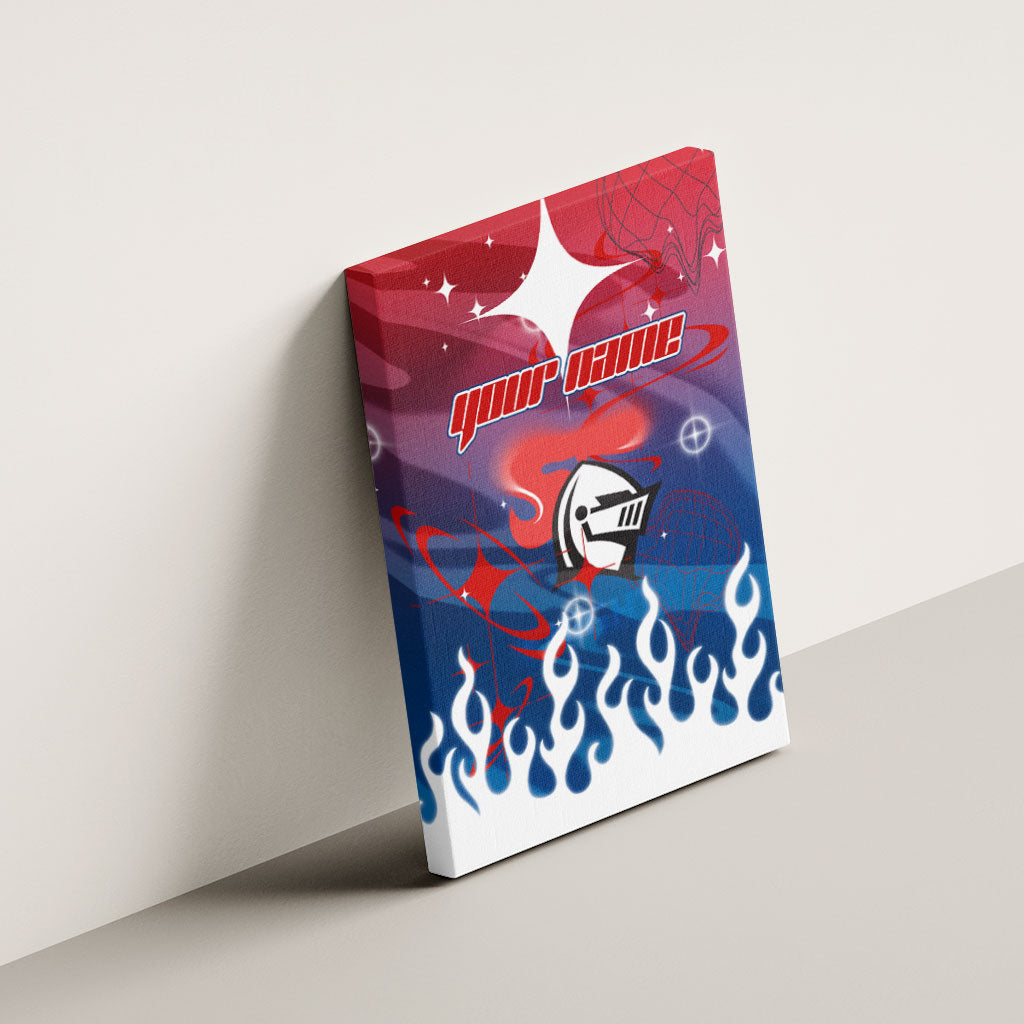 Personalized Newcastle Knights Canvas Wall Art Y2K Grunge Aesthetic With Cyber Flames and Starburst Graphics