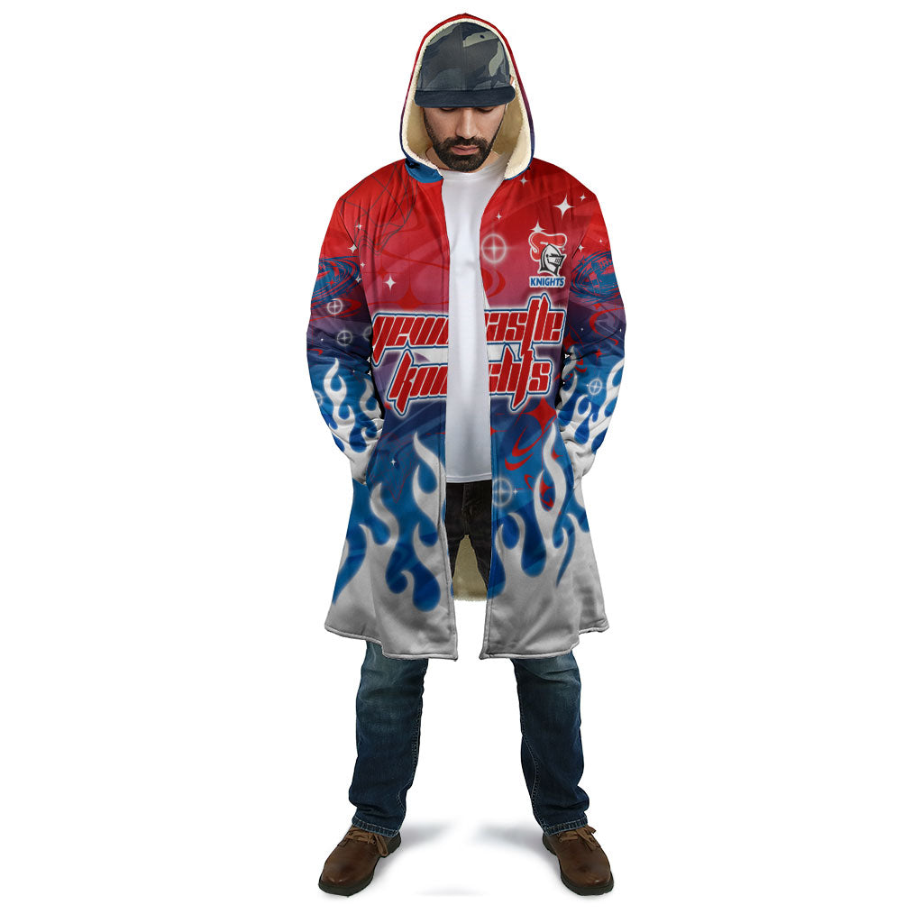 Personalized Newcastle Knights Cloak Y2K Grunge Aesthetic With Cyber Flames and Starburst Graphics