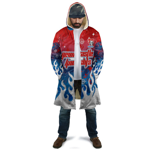 Personalized Newcastle Knights Cloak Y2K Grunge Aesthetic With Cyber Flames and Starburst Graphics