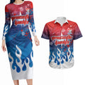 Personalized Newcastle Knights Couples Matching Long Sleeve Bodycon Dress and Hawaiian Shirt Y2K Grunge Aesthetic With Cyber Flames and Starburst Graphics