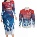 Personalized Newcastle Knights Couples Matching Long Sleeve Bodycon Dress and Long Sleeve Button Shirt Y2K Grunge Aesthetic With Cyber Flames and Starburst Graphics