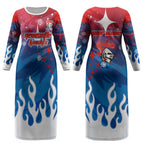 Personalized Newcastle Knights Couples Matching Long Sleeve Bodycon Dress and Long Sleeve Button Shirt Y2K Grunge Aesthetic With Cyber Flames and Starburst Graphics