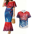 Personalized Newcastle Knights Couples Matching Mermaid Dress and Hawaiian Shirt Y2K Grunge Aesthetic With Cyber Flames and Starburst Graphics