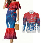 Personalized Newcastle Knights Couples Matching Mermaid Dress and Long Sleeve Button Shirt Y2K Grunge Aesthetic With Cyber Flames and Starburst Graphics