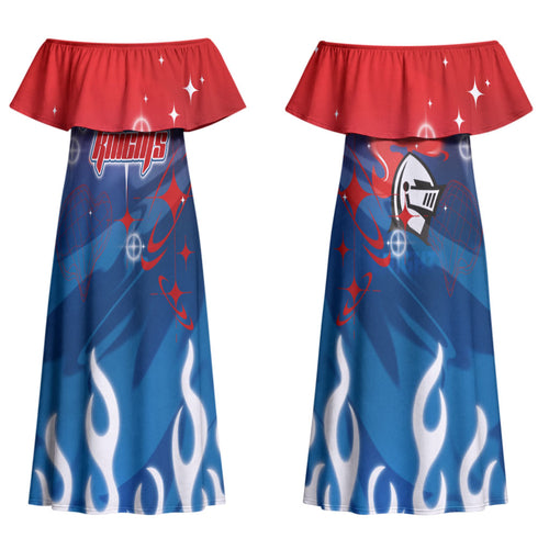 Personalized Newcastle Knights Couples Matching Off Shoulder Maxi Dress and Long Sleeve Button Shirt Y2K Grunge Aesthetic With Cyber Flames and Starburst Graphics