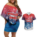 Personalized Newcastle Knights Couples Matching Off Shoulder Short Dress and Hawaiian Shirt Y2K Grunge Aesthetic With Cyber Flames and Starburst Graphics