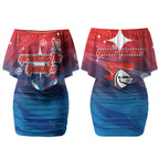 Personalized Newcastle Knights Couples Matching Off Shoulder Short Dress and Hawaiian Shirt Y2K Grunge Aesthetic With Cyber Flames and Starburst Graphics