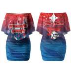 Personalized Newcastle Knights Couples Matching Off Shoulder Short Dress and Long Sleeve Button Shirt Y2K Grunge Aesthetic With Cyber Flames and Starburst Graphics