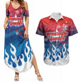 Personalized Newcastle Knights Couples Matching Summer Maxi Dress and Hawaiian Shirt Y2K Grunge Aesthetic With Cyber Flames and Starburst Graphics