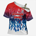 Personalized Newcastle Knights Cross Shoulder Shirt Y2K Grunge Aesthetic With Cyber Flames and Starburst Graphics