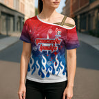 Personalized Newcastle Knights Cross Shoulder Shirt Y2K Grunge Aesthetic With Cyber Flames and Starburst Graphics