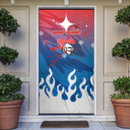 Personalized Newcastle Knights Door Cover Y2K Grunge Aesthetic With Cyber Flames and Starburst Graphics