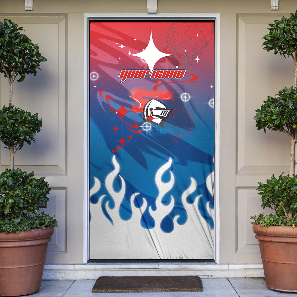 Personalized Newcastle Knights Door Cover Y2K Grunge Aesthetic With Cyber Flames and Starburst Graphics