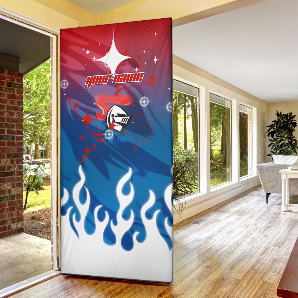 Personalized Newcastle Knights Door Cover Y2K Grunge Aesthetic With Cyber Flames and Starburst Graphics