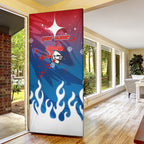 Personalized Newcastle Knights Door Cover Y2K Grunge Aesthetic With Cyber Flames and Starburst Graphics