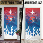 Personalized Newcastle Knights Door Cover Y2K Grunge Aesthetic With Cyber Flames and Starburst Graphics