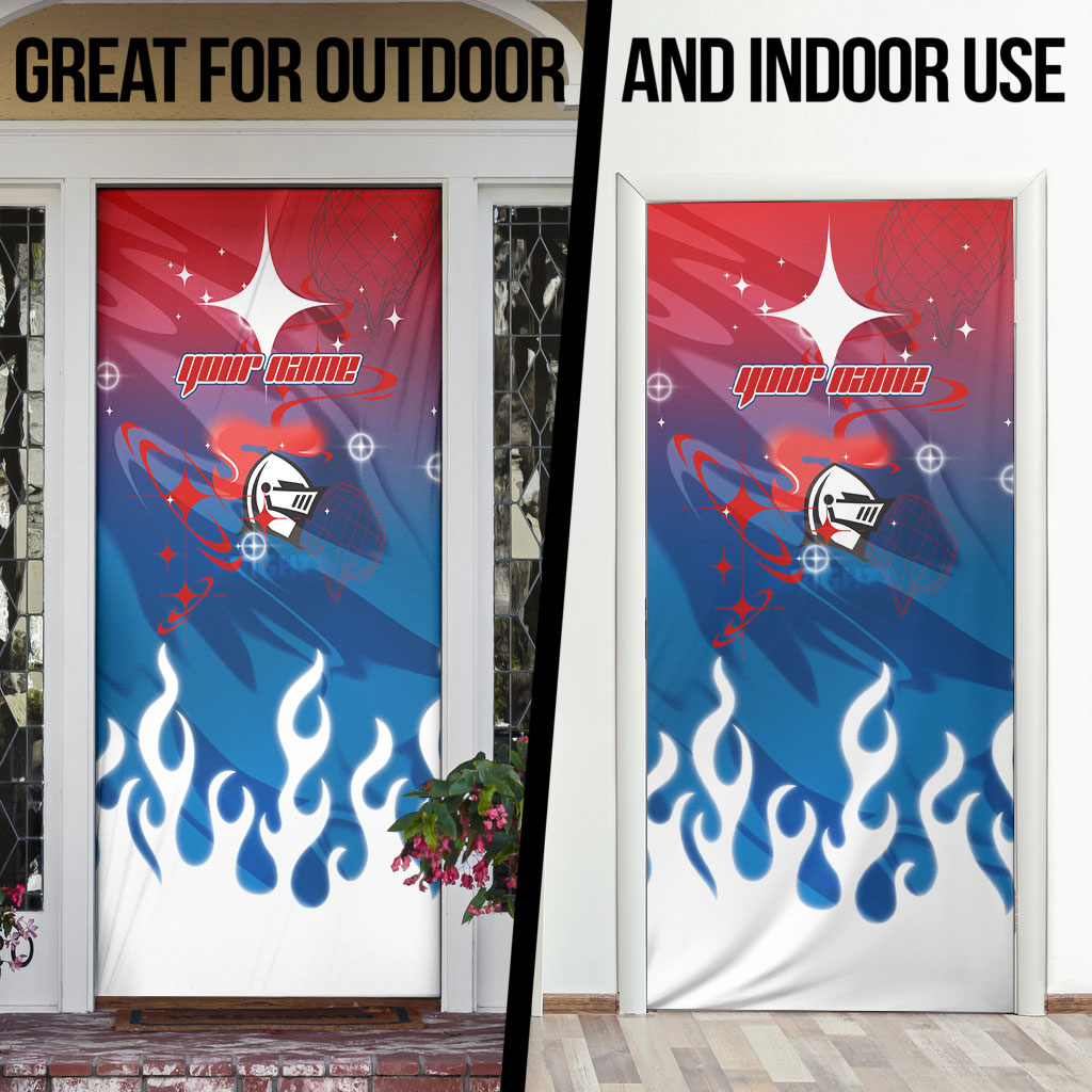 Personalized Newcastle Knights Door Cover Y2K Grunge Aesthetic With Cyber Flames and Starburst Graphics