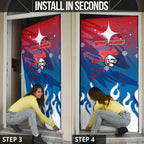Personalized Newcastle Knights Door Cover Y2K Grunge Aesthetic With Cyber Flames and Starburst Graphics