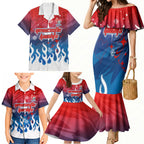 Personalized Newcastle Knights Family Matching Mermaid Dress and Hawaiian Shirt Y2K Grunge Aesthetic With Cyber Flames and Starburst Graphics