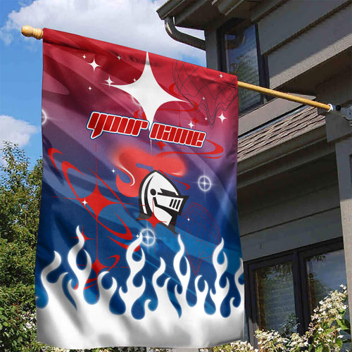 Personalized Newcastle Knights Garden Flag Y2K Grunge Aesthetic With Cyber Flames and Starburst Graphics