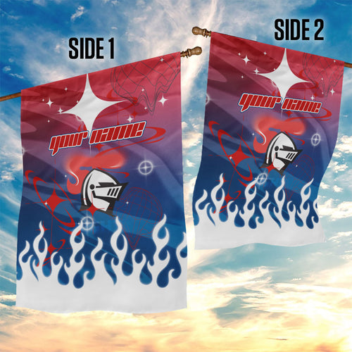 Personalized Newcastle Knights Garden Flag Y2K Grunge Aesthetic With Cyber Flames and Starburst Graphics