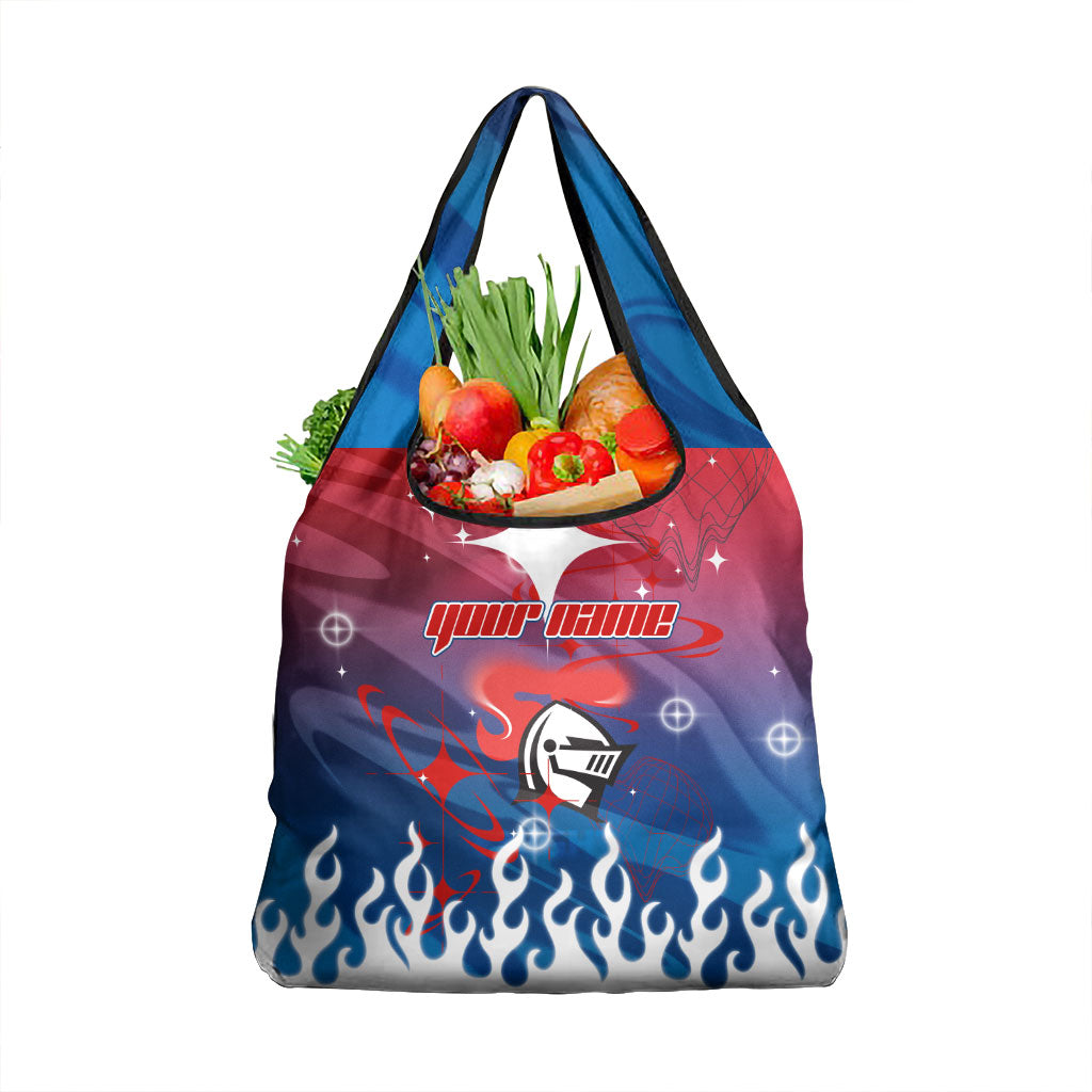 Personalized Newcastle Knights Grocery Bag Y2K Grunge Aesthetic With Cyber Flames and Starburst Graphics