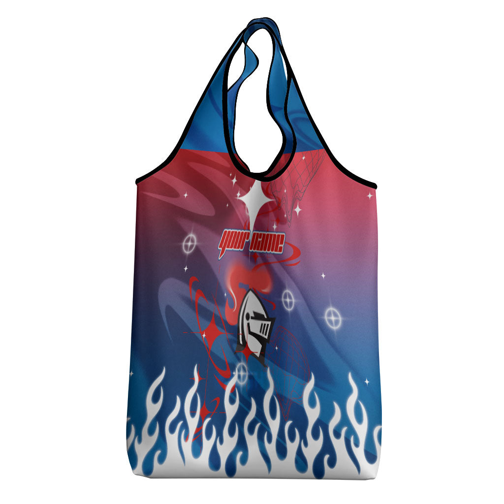 Personalized Newcastle Knights Grocery Bag Y2K Grunge Aesthetic With Cyber Flames and Starburst Graphics