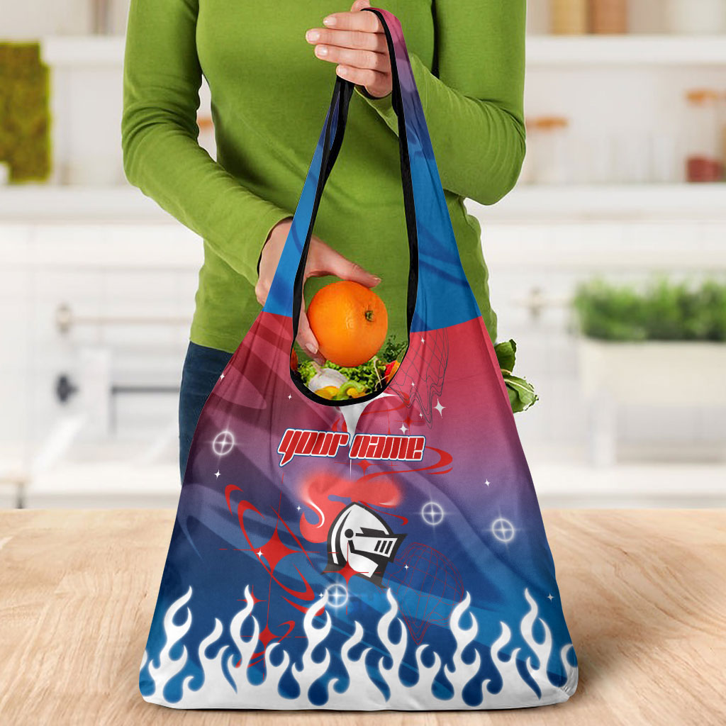 Personalized Newcastle Knights Grocery Bag Y2K Grunge Aesthetic With Cyber Flames and Starburst Graphics