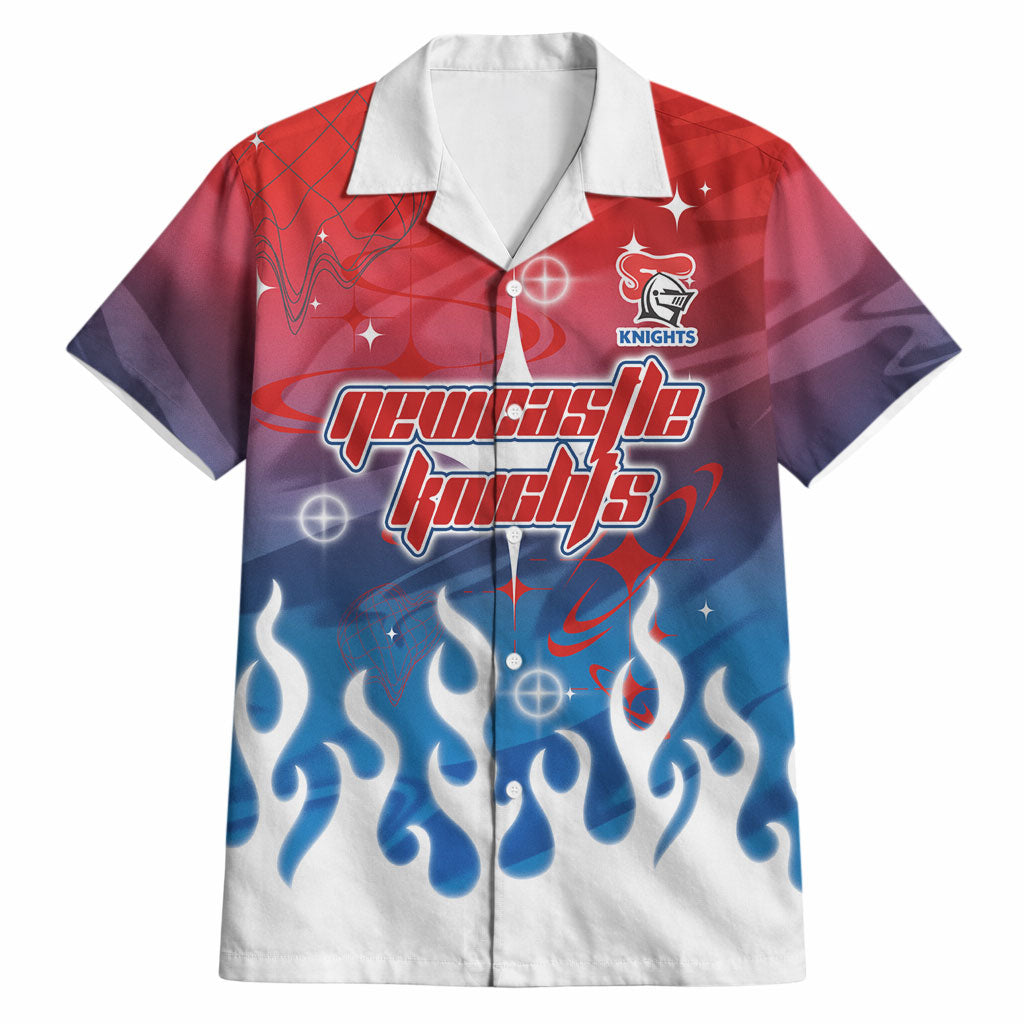 Personalized Newcastle Knights Hawaiian Shirt Y2K Grunge Aesthetic With Cyber Flames and Starburst Graphics