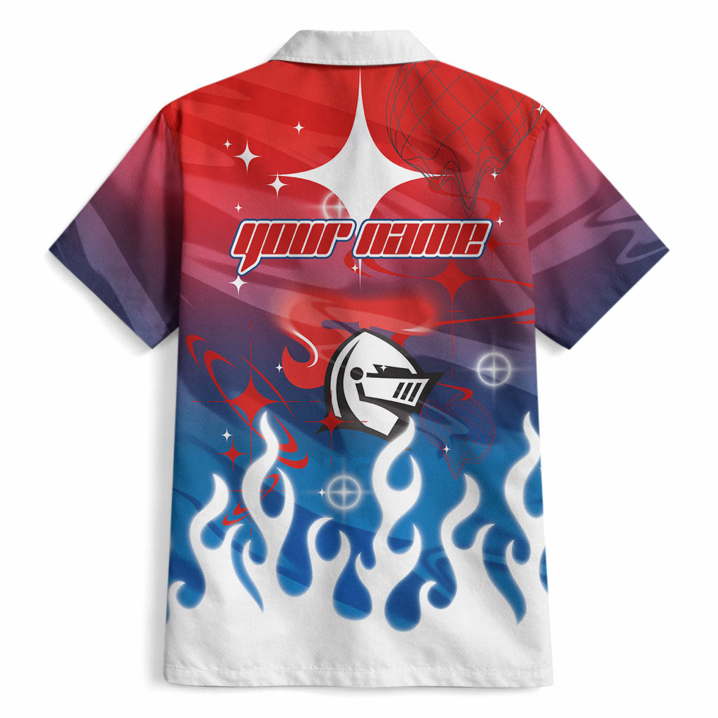 Personalized Newcastle Knights Hawaiian Shirt Y2K Grunge Aesthetic With Cyber Flames and Starburst Graphics